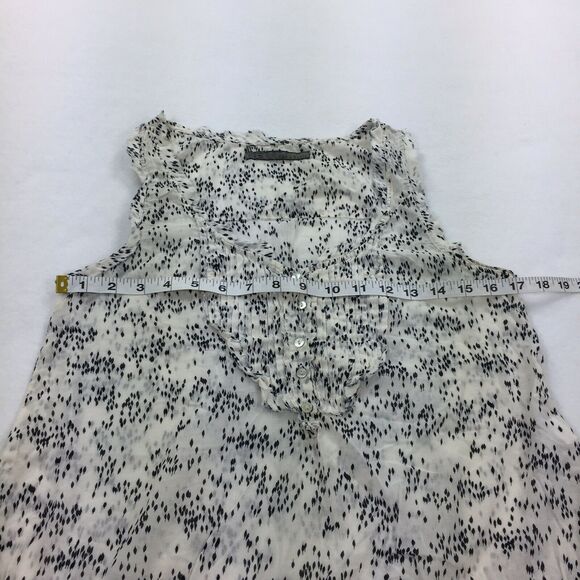 Zara Basic Top Size Small Lightweight Cream Black Leafs Sleeveless Ruffle Blouse - Picture 6 of 7